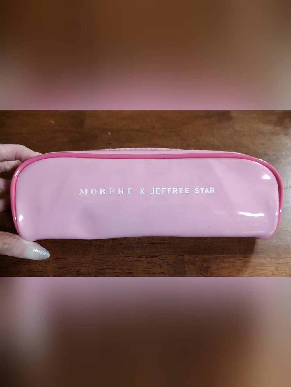 Jeffree Star Pink Vinyl Cosmetic Case with White Logo